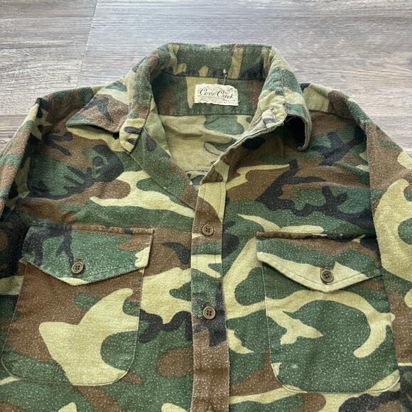 Vintage 60s 70s Camo Shirt Jacket Woodland Camouflage Mens M Button Shacket - Picture 2 of 7